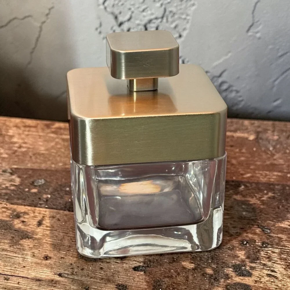 Square Thick Clear Glass Covered Storage Jar With Brushed Silver Lid